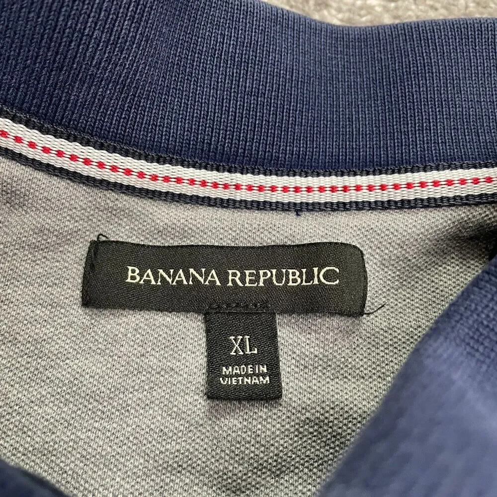 Banana Republic Striped Chest Polo Shirt Mens XL Blue Short Sleeve Casual Preppy
